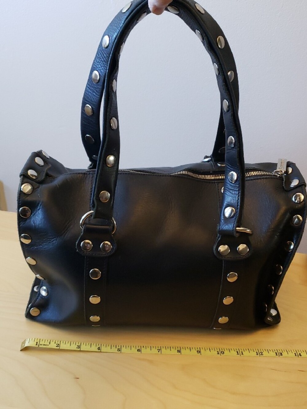 Hammitt Black Leather Studded Satchel with Silver Hardware - Picture 4 of 14